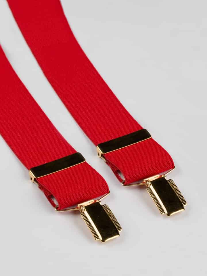 Men's Red Braces Wide Braces with Gilt Clips