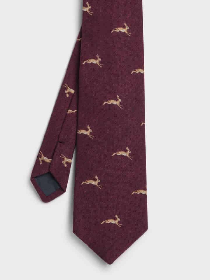 Claret Leaping Hares Tie