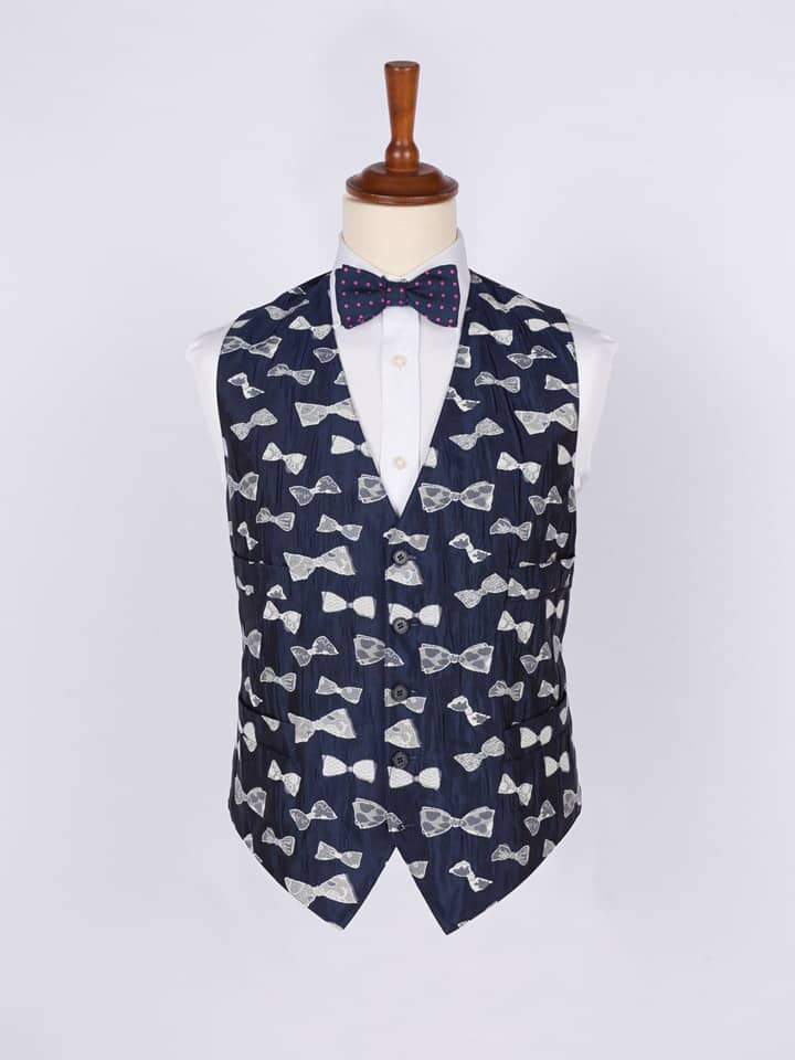 Men's Navy Blue Bow Tie Pattern Waistcoat