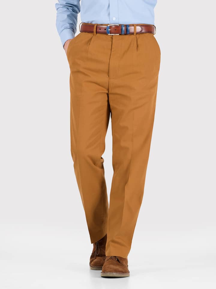 Image of Tan Brown Pleated Chino Trousers
