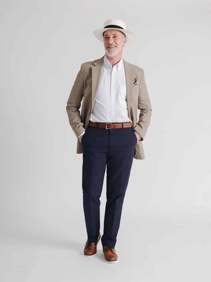 Men's Navy Blue Flat Front Chino Trousers