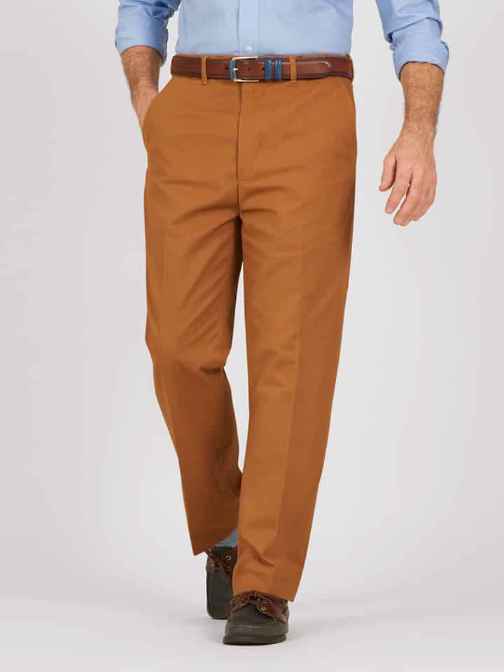 Image of Tan Brown Flat Front Chino Trousers