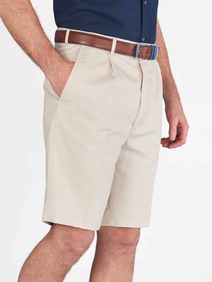 Model wears Men's Stone CottonPleated Chino Shorts
