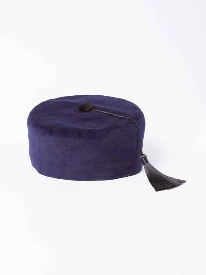Men's Navy Blue Velvet Tasselled Smoking Cap