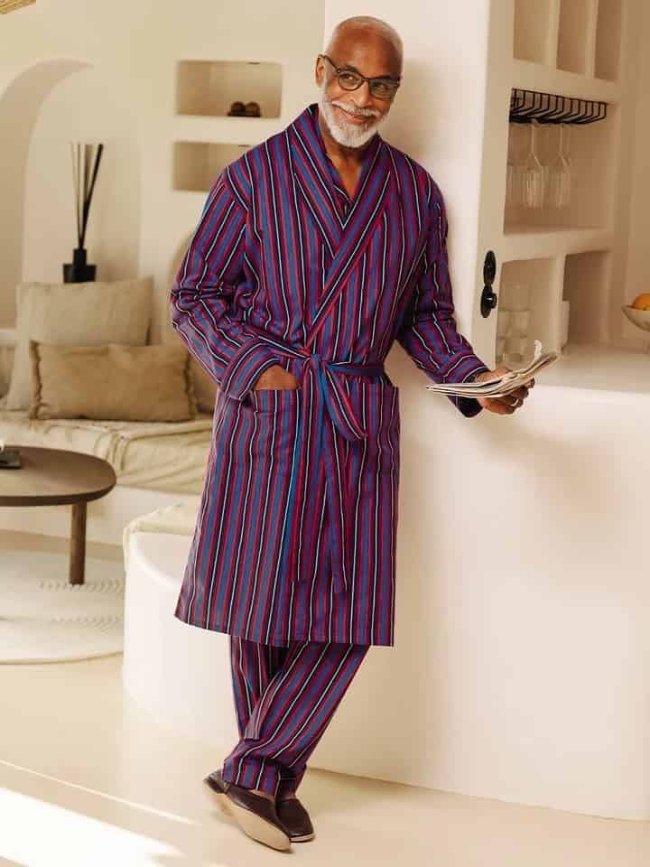 Men's Navy & Red Club Stripe Summer Dressing Gown