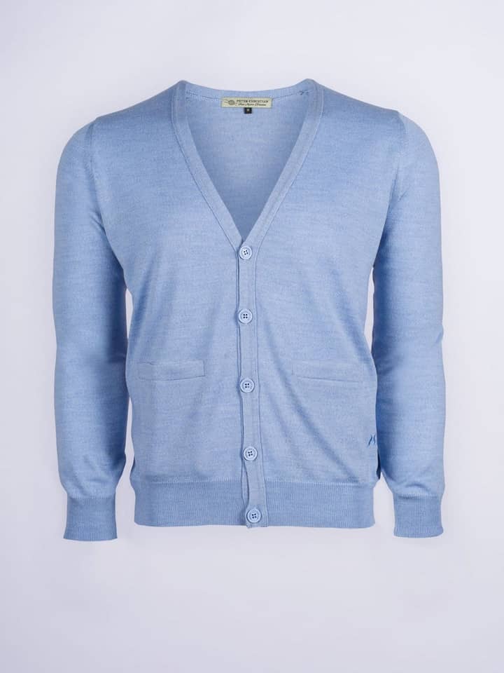 Men's Light Blue Duck Egg Blue Merino Wool Cardigan