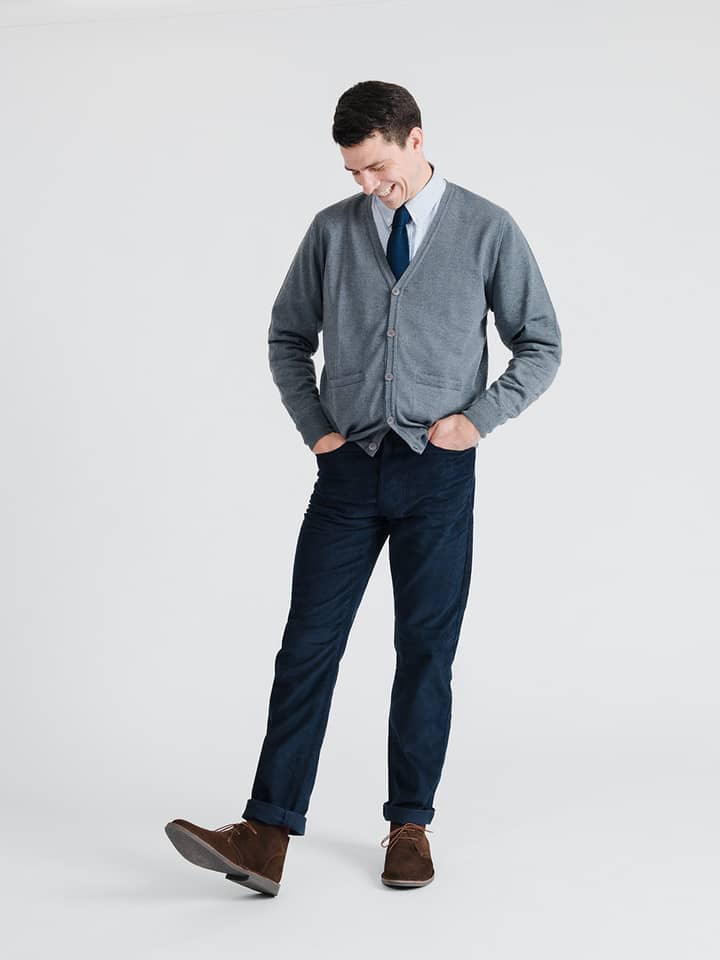 Men's Lead Grey Merino Cardigan On Model