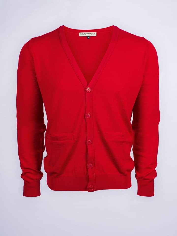Men's Red Merino Wool Cardigan