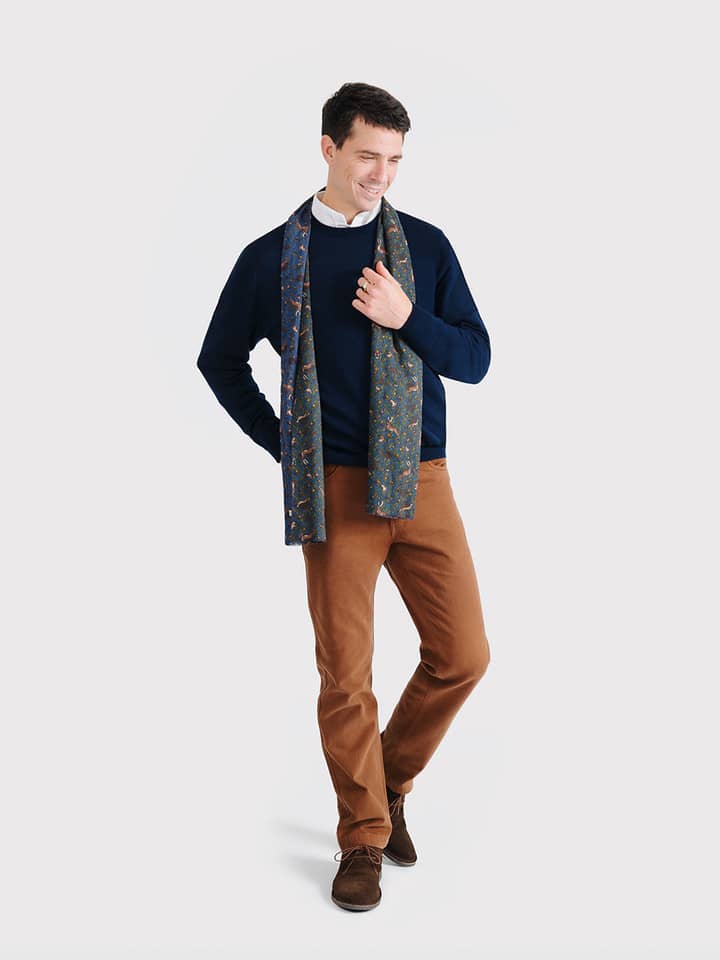 Navy Merino Crew Neck Jumper On Model