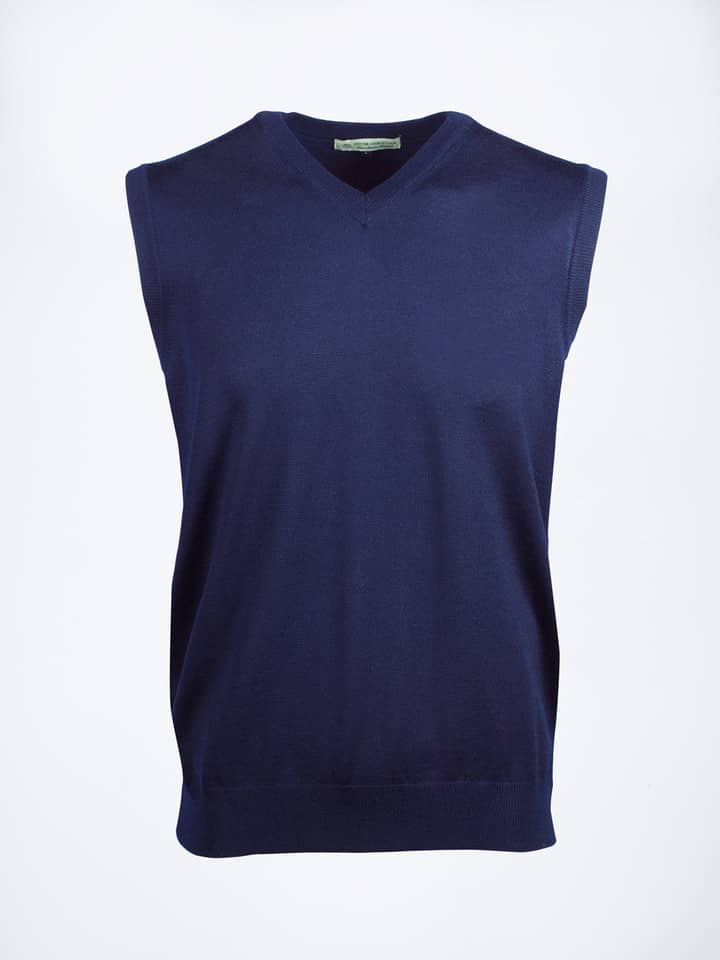 Men's Navy Blue Merino Wool Slipover Vest