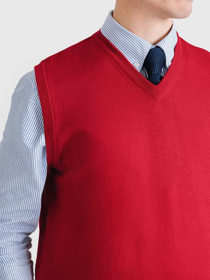 Men's Red Merino Wool Slipover On Model