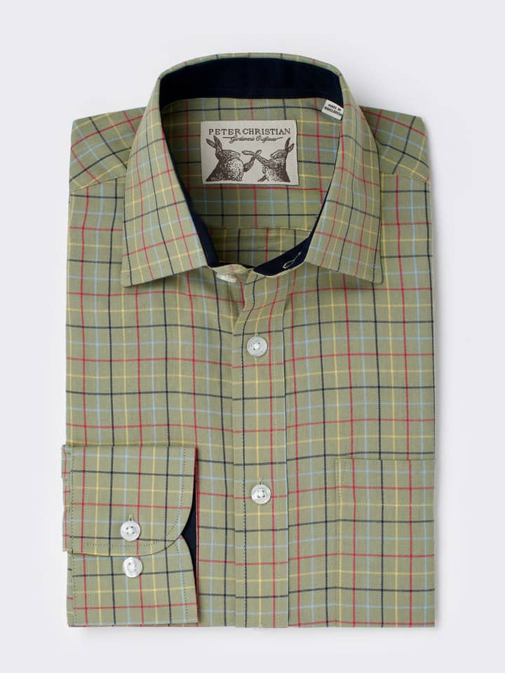 Men's Green Colourful Tattersall Check Cotton Shirt