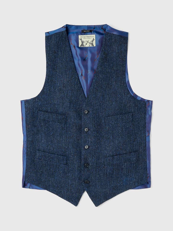 Men's Blue Herringbone Harris Tweed® Waistcoat