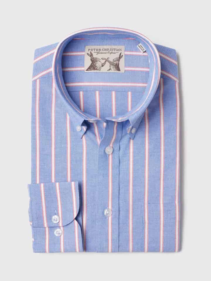 Blue & Red Stripe Long Sleeve Button Down Oxford Shirt