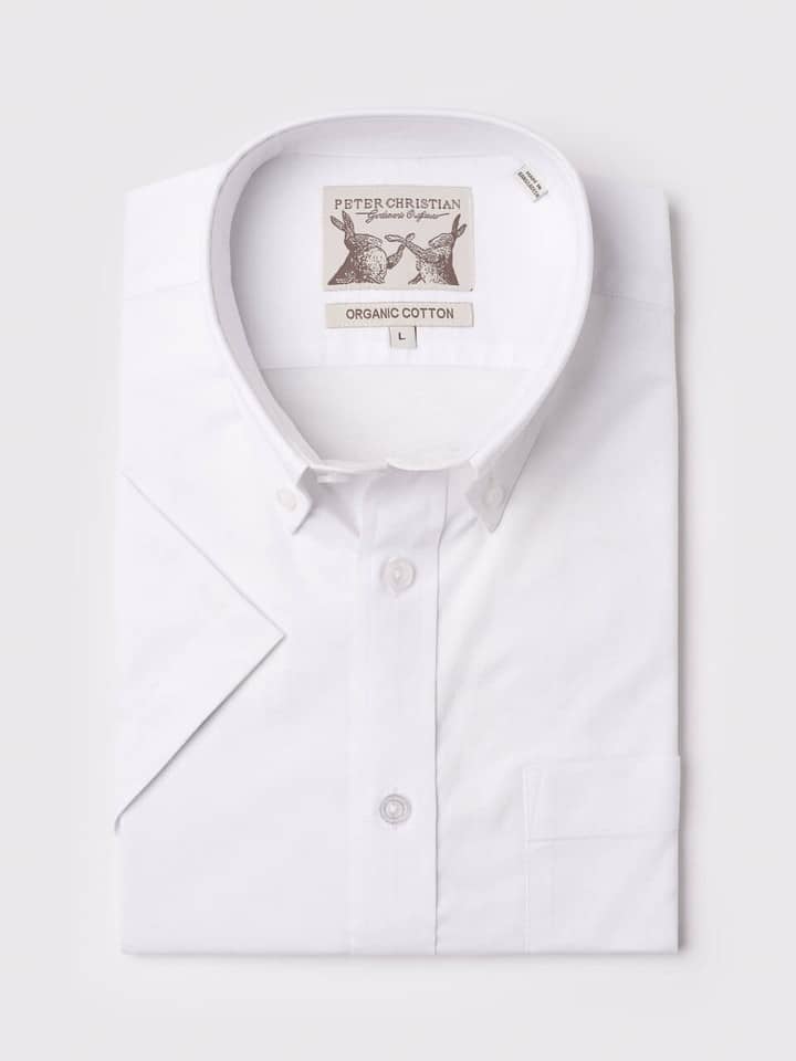 Men's White Cotton Oxford Short Sleeve Shirt