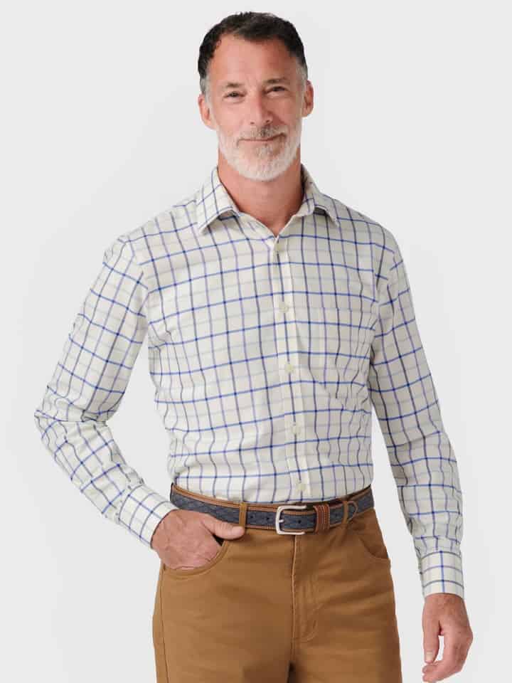Men's Purple Big Check Tattersall Shirt Cuff Detail on Model