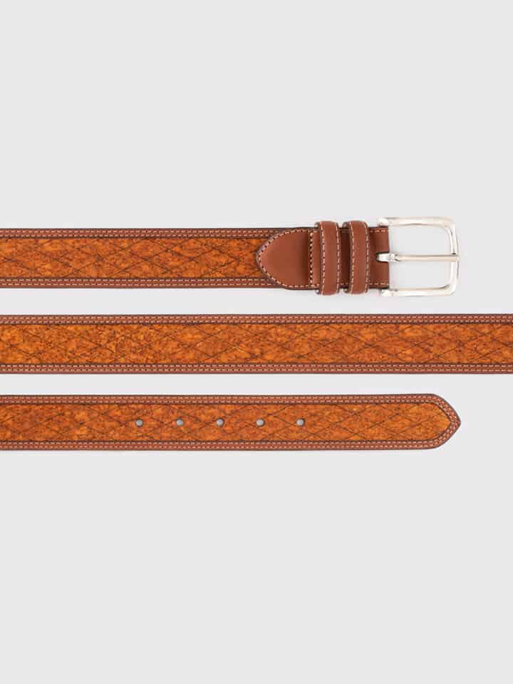 Mens Tan Cork Inlaid Handmade Leather Belt