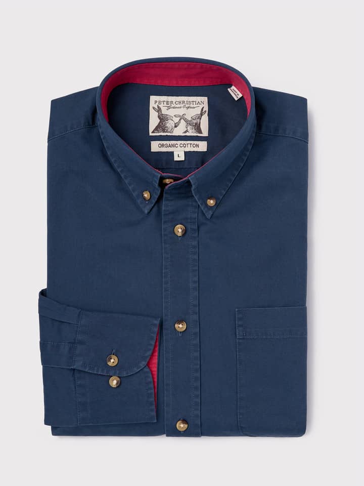 Men's Blue Soft Cotton Twill Shirt Folded