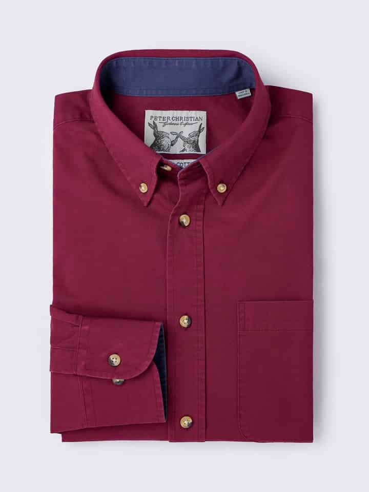 Men's Burgundy Red Soft Twill Cotton Shirt