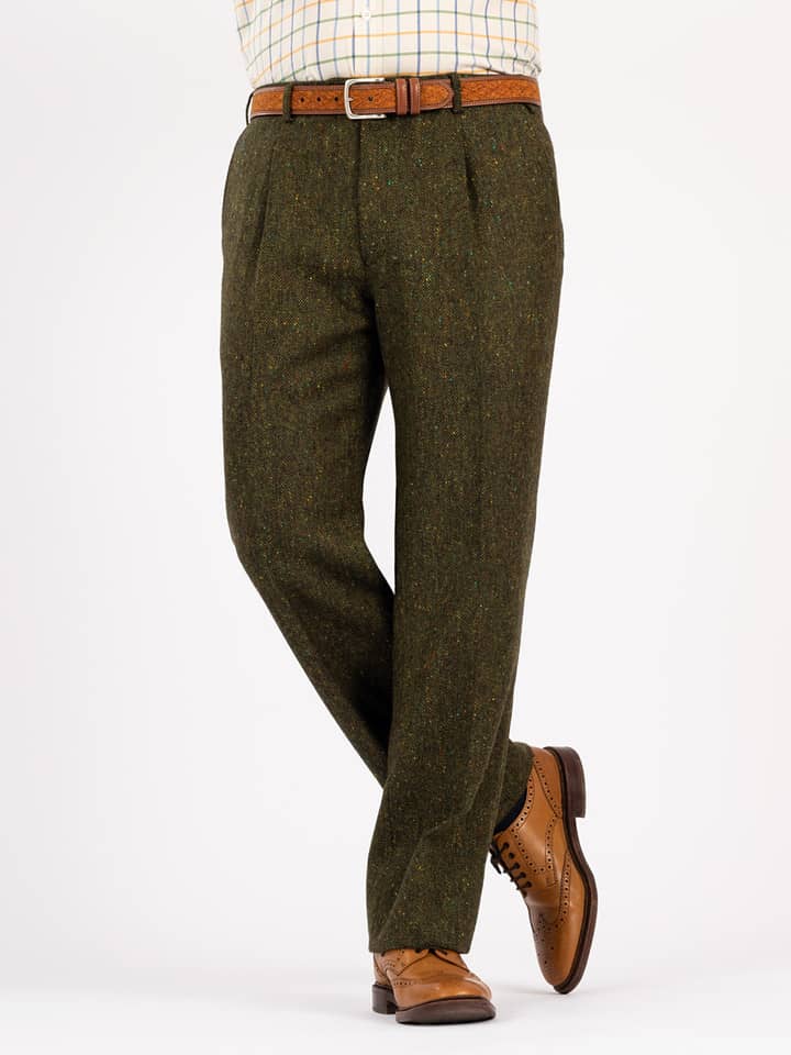 Men's Green Donegal Tweed Trousers on Model
