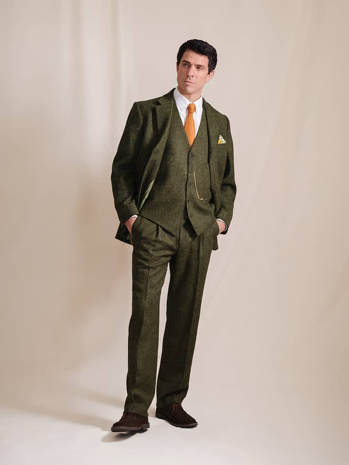 Green Donegal Tweed 3 Piece Suit On Model