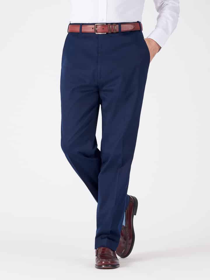 Men's Navy Blue Finest Cotton & Silk Chino Trousers
