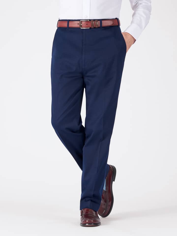 Men's Navy Blue Finest Cotton & Silk Chino Trousers