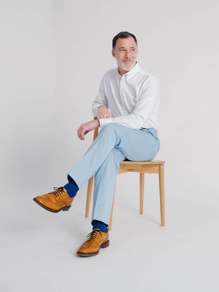 Men's Sky Blue Finest Cotton & Silk Chino Trousers