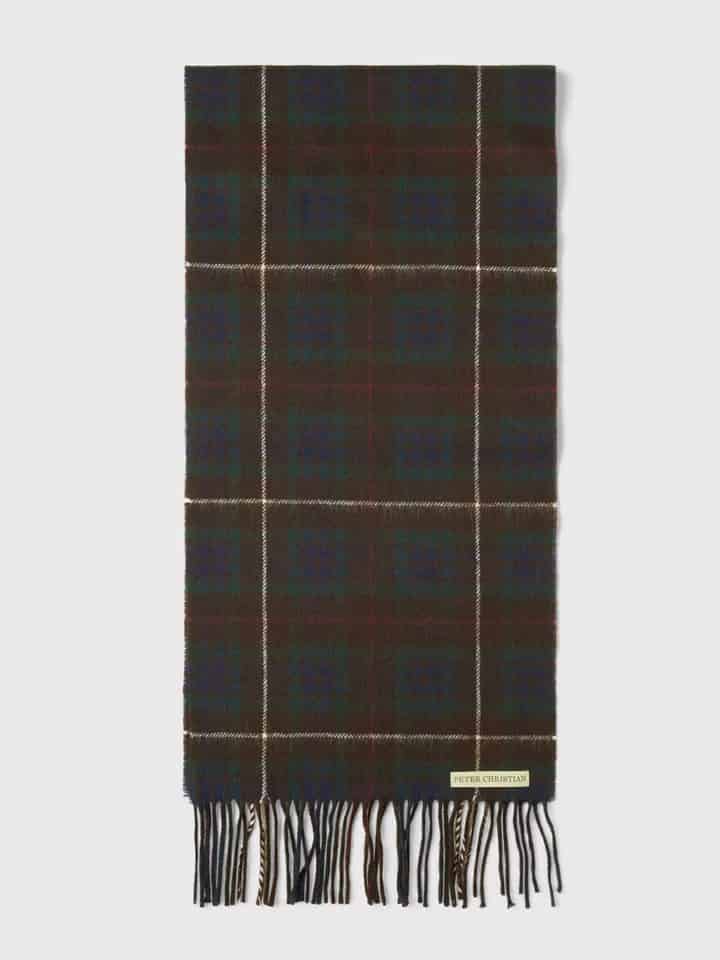 Mens Bronze Checked 100% Lambswool Scarf