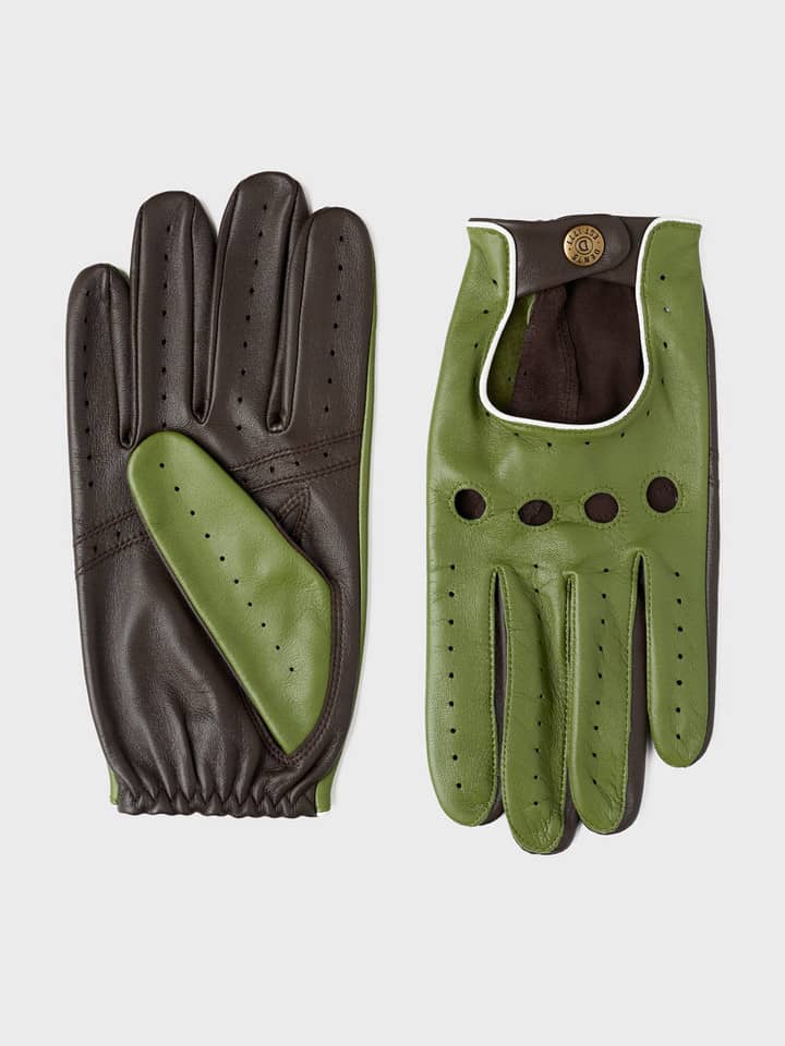 Men's Green Dents Leather Driving Gloves