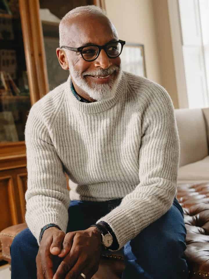 Fisherman ribbed jumper stone on model