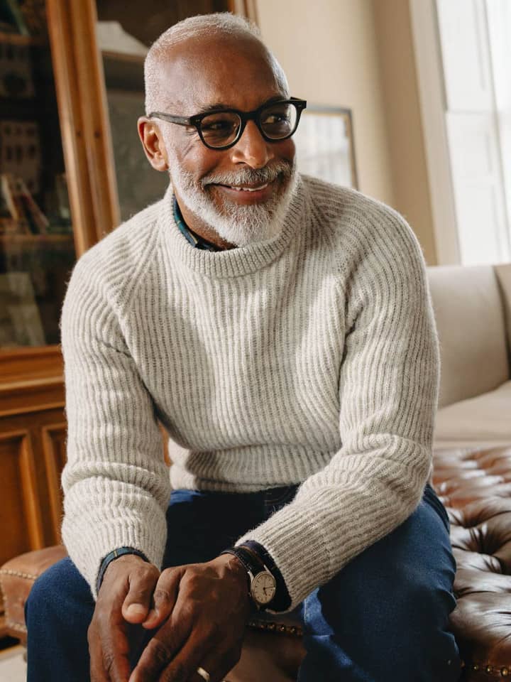 Fisherman ribbed jumper stone on model