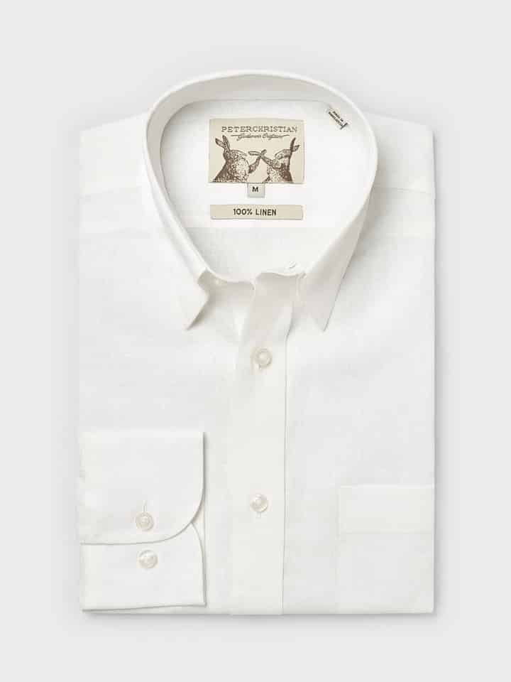 Men's White 100% Linen Long Sleeve Shirt