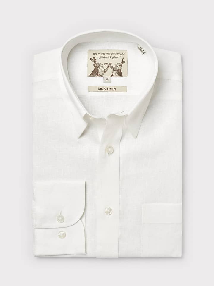 Men's White 100% Linen Long Sleeve Shirt