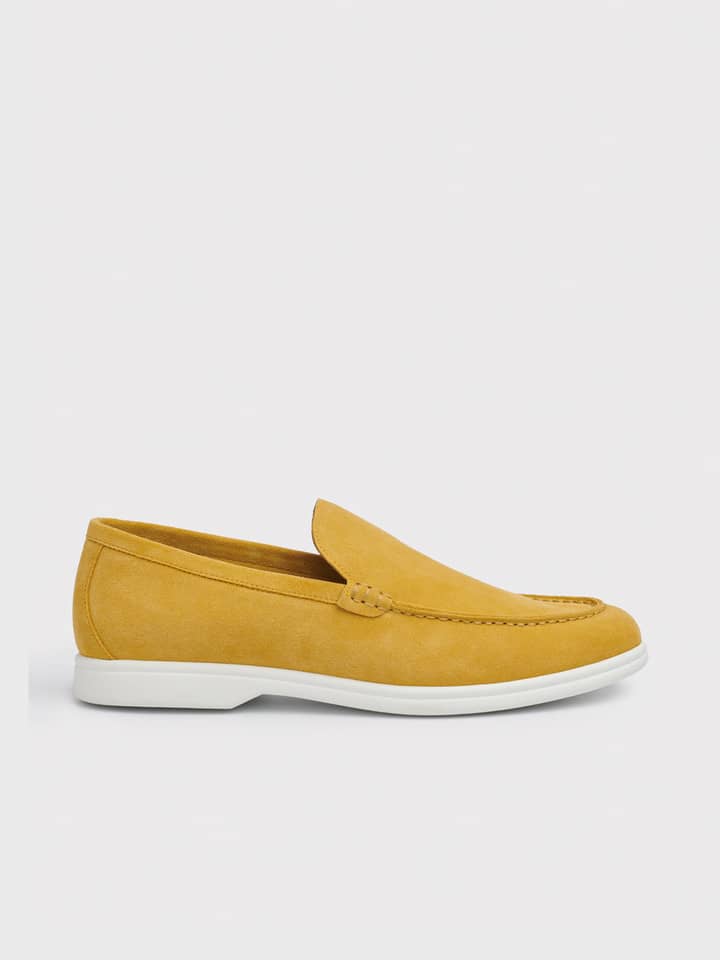 Men's Yellow Casual Suede Loafers Side