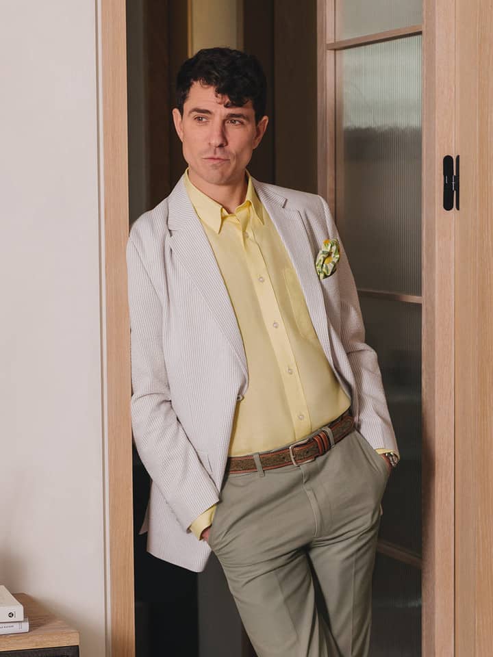 Men's Natural Stripe Seersucker Jacket On Model