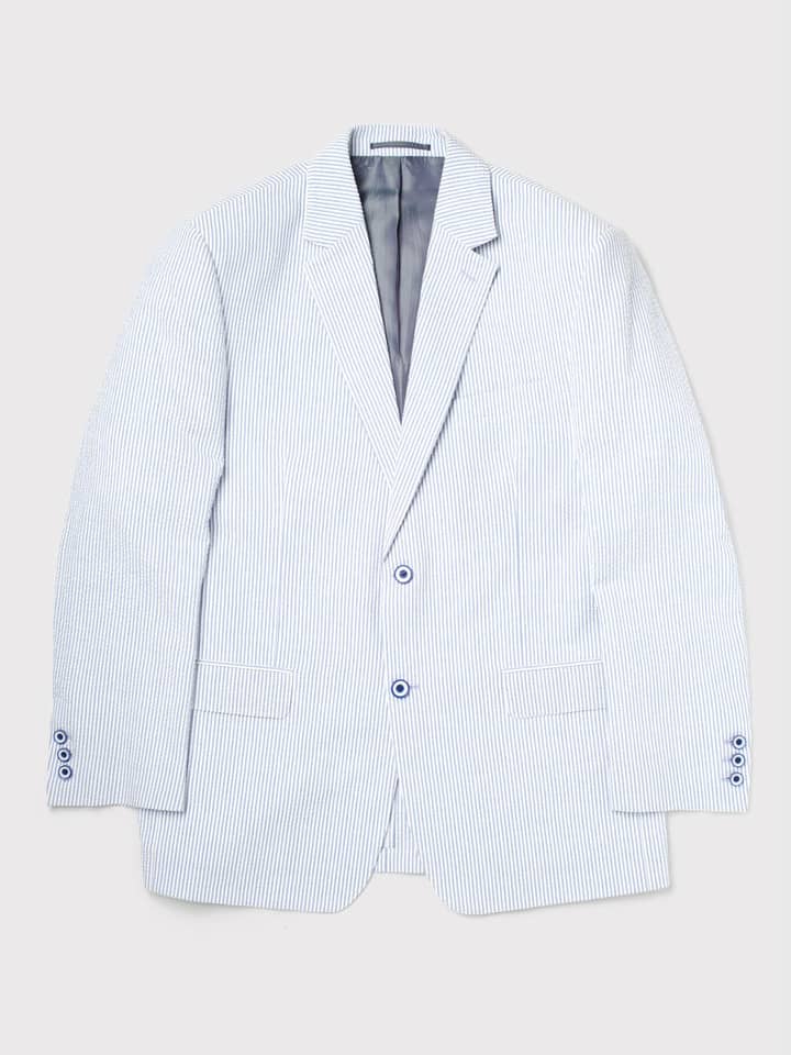 Men's Blue and White Stripe Seersucker Jacket