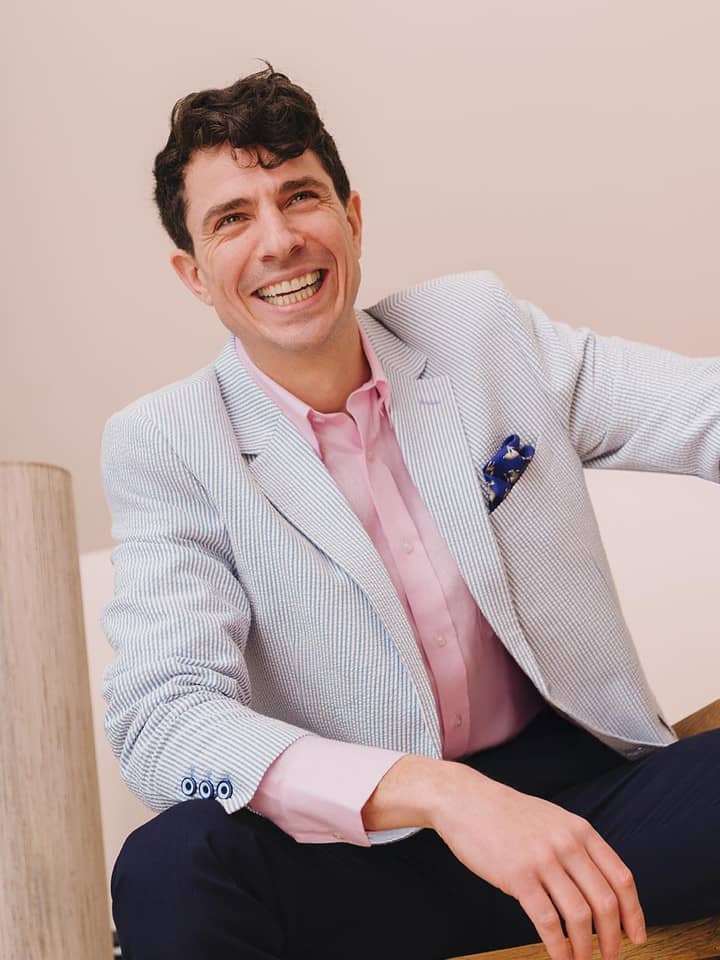 Men's Blue and White Stripe Seersucker Jacket On Model