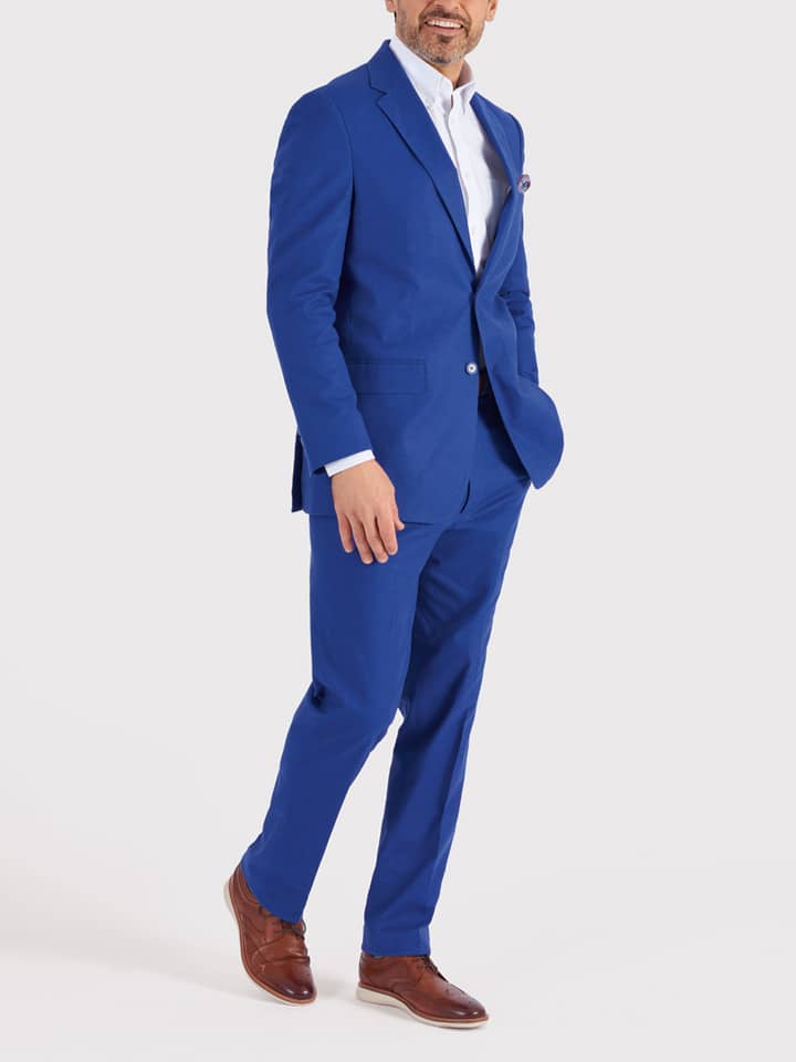 Men's Bright Blue Cotton & Linen Suit