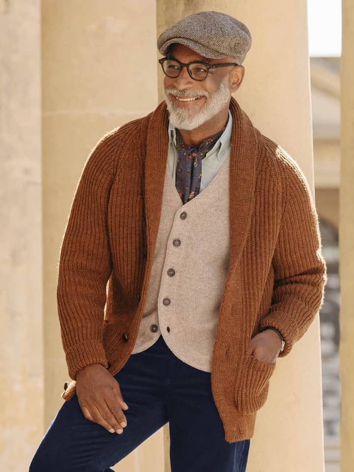 Men's Cinnamon Shawl Neck Cardigan On Model