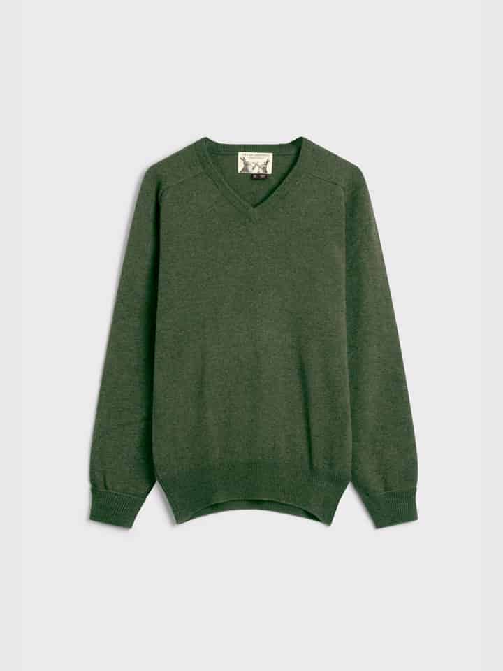 Green 100% Lambswool V-Neck Sweater