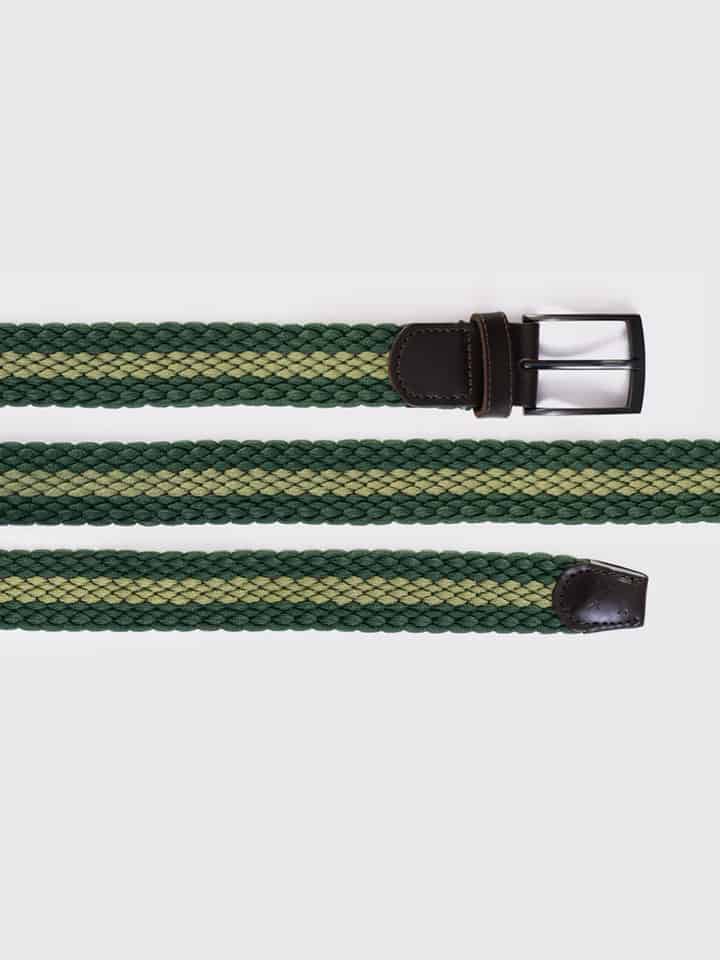 Mens Green Stripe Woven Elastic Belt