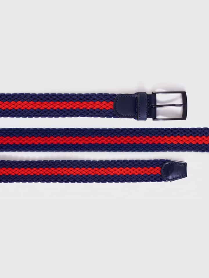 Mens Blue and Red Stripe Woven Elastic Belt