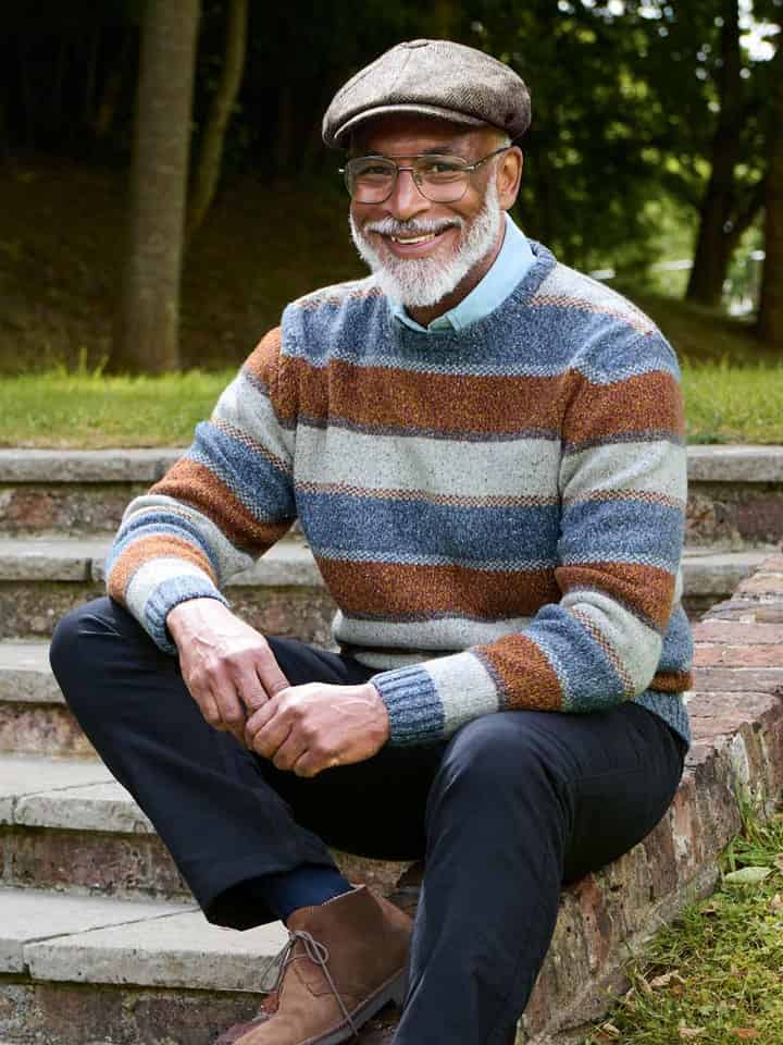 Men's Striped Knitted Jumper On Model