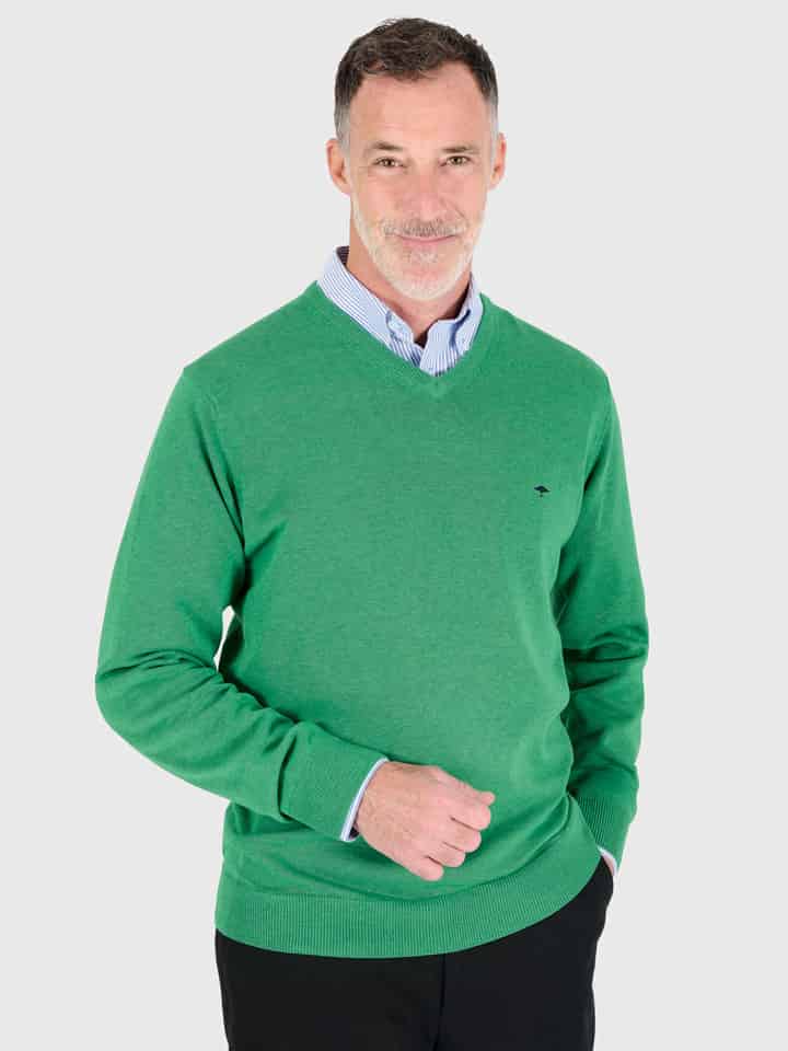 Green Superfine Cotton V Neck Sweater