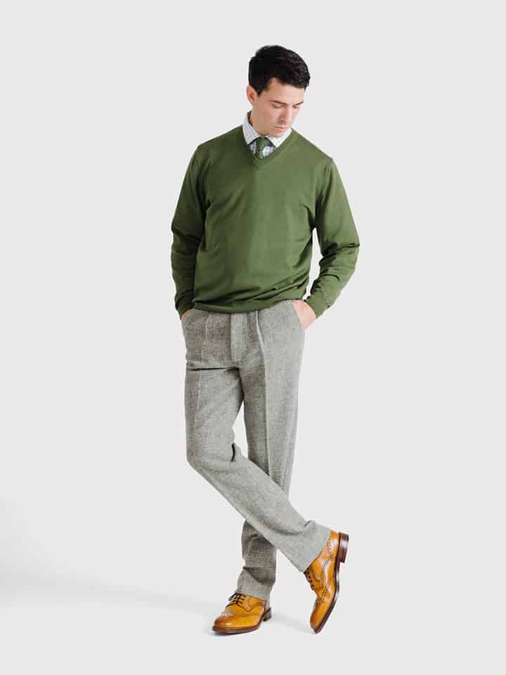 Men's Pebble Grey Harris Tweed® Trousers worn by Model