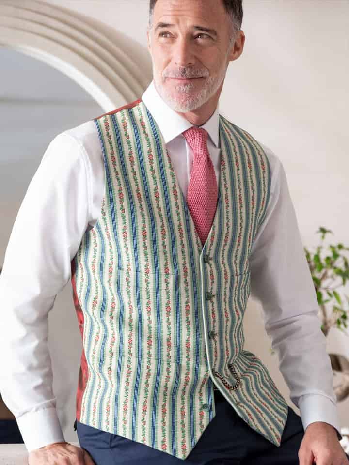 Striped Floral Waistcoat On Model