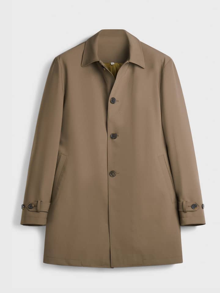 Mens Sand Luxury Wool Blend Mac Coat Front