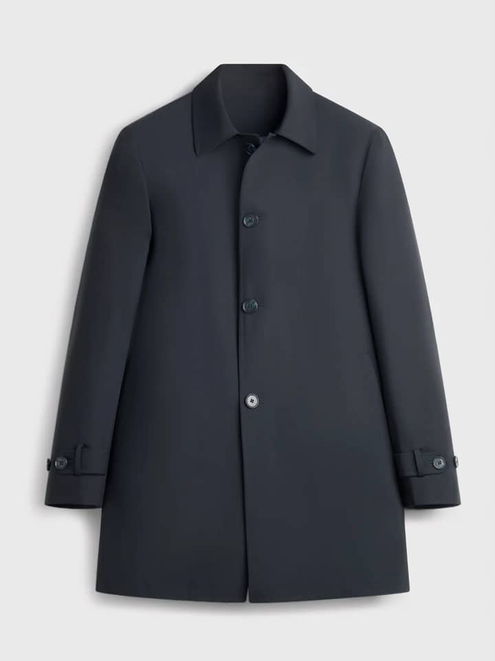 Men's Navy Luxury Wool Blend Mac Coat Front