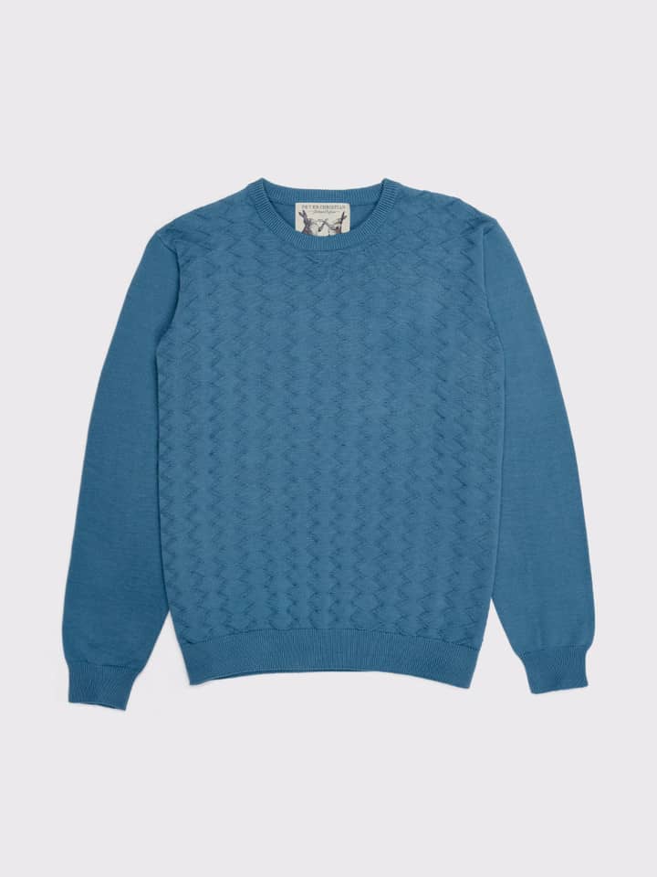 Blue ZigZag Cotton Crew Jumper
